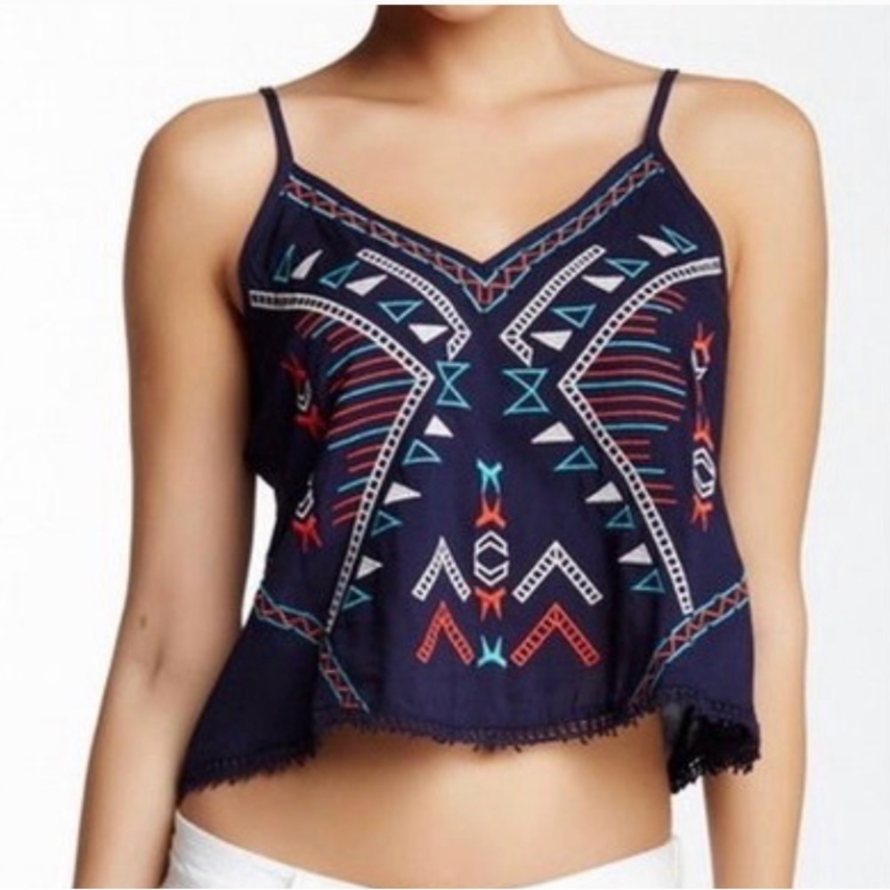 Lush Navy Aztec Loose Fitting Crop Top